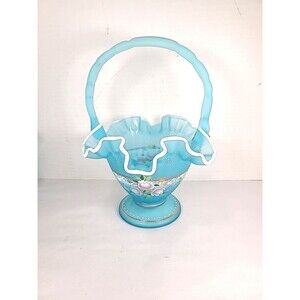 Fenton Charleston Collection 2002 Hand Painted Glass Art Basket Bill Fenton